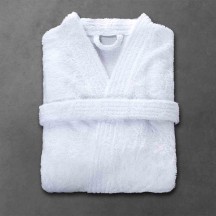 Peignoir BOUCLE INTIRABLE taille 3/M, col kimono, blanc, 90% coton 10% polyester, 360 g/m²
